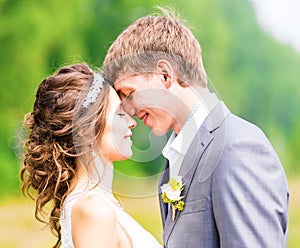 Young wedding couple enjoying romantic moments