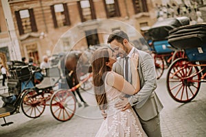 Young wedding couple near Spanish steps Scalinata di TrinitÃ  d