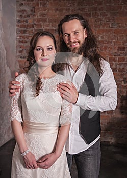 Young wedding couple in retro style
