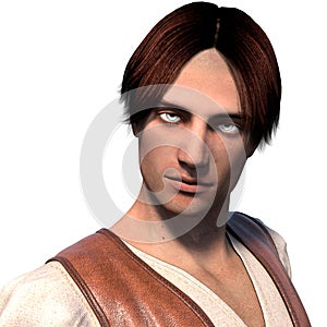 A young well-dressed warrior in leather armor