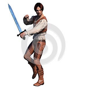 A young well-dressed warrior in leather armor