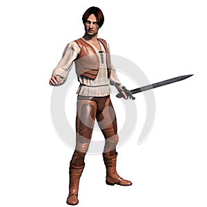 A young well-dressed warrior in leather armor