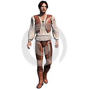 A young well-dressed warrior in leather armor