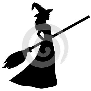 Young witch with a broom silhouette