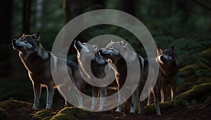 Young wolf pup sitting in grassy forest generated by AI