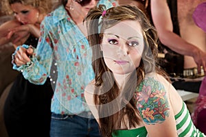 Young woman at 1970s Disco Music Party photo