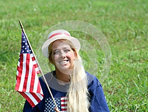 Young woman in 4th of July hat