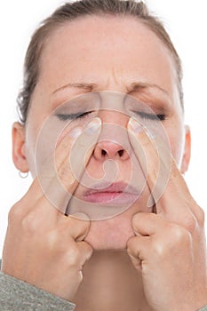 Young woman with a acute sinusitis photo