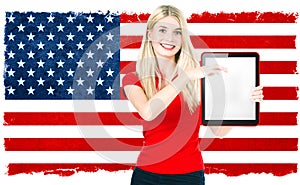 Young woman american national flag US Election results