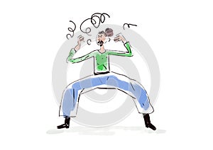 Young Woman Angry And Yelling With Scribble Insults At Street, Funny Music Note In Lifestyle Moment. Illustration Of Happy Life.