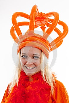 Young woman as Dutch orange supporter