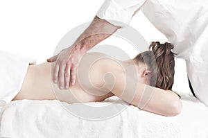 Young woman back massage spa