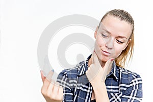 Young woman with bad eyesight with glasses and contact lenses