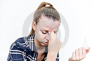 Young woman with bad eyesight with glasses and contact lenses