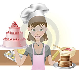 Young woman baking a cakes and cookies