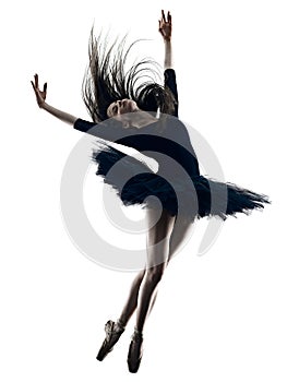 Young woman ballerina ballet dancer dancing isolated white background silhouette