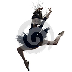 Young woman ballerina ballet dancer dancing isolated white background silhouette
