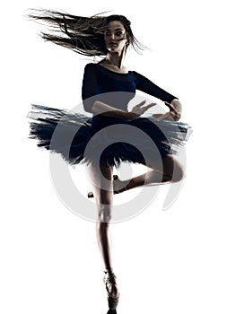 Young woman ballerina ballet dancer dancing isolated white background silhouette