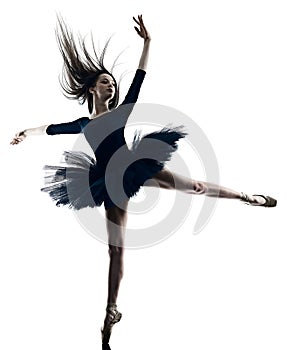 Young woman ballerina ballet dancer dancing isolated white background silhouette