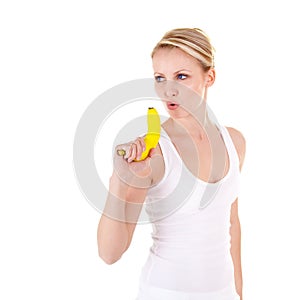 Young woman and banana