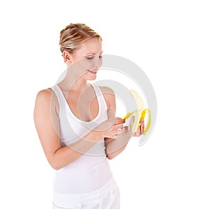 Young woman and banana