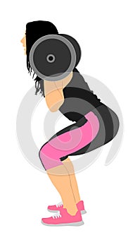 Young woman with barbell in gym . Weightlifter, bodybuilder training. Personal trainer workout. Fit lady exercise