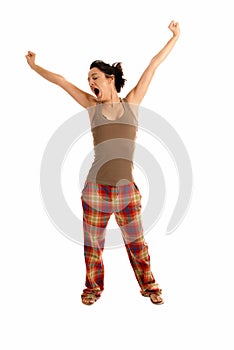 Young woman be sleepy wearing pajamas isolated