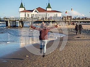 Young woman on the beach Ahlbeck Usedom Baltic Sea