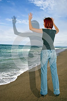 Young woman in a beach wall picture