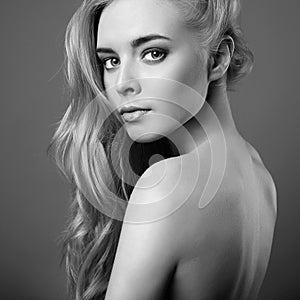 Young woman.Beautiful blonde Girl.fashion monochrome portrait