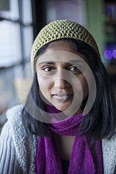 Young Woman with Beautiful Brown Eyes and Black Hair