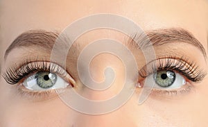 Young woman with beautiful long eyelashes, closeup.