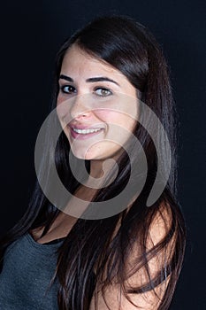 Young woman beautiful portrait girl in black background