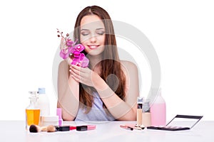 The young woman in beauty make-up on white