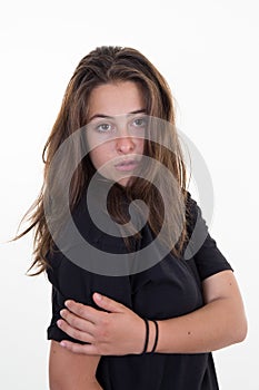 Young woman beauty thinking on white background