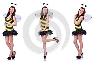 The young woman in bee costume isolated on white