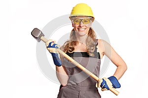 Young woman with a big hammer