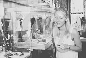 Young woman in bijouterie store