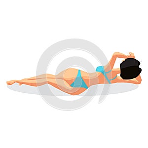 Young woman in bikini sunbathing lying on the beach