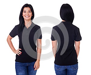 Young woman in black polo shirt