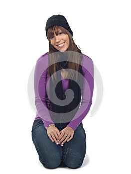 Young woman in a black tuque and scarf photo