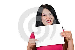 Young woman with blank sign