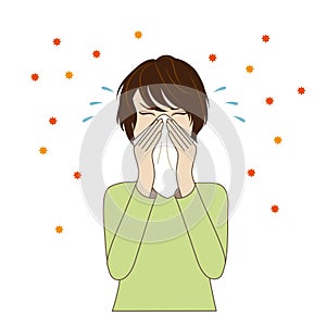 Young woman blowing her nose, hay fever