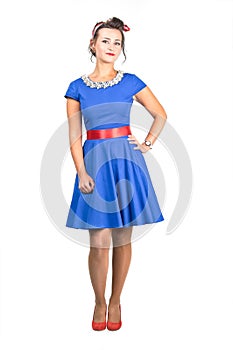 Young woman in blue dress