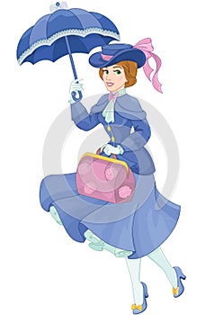 Young woman with blue umbrella