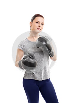 Young woman with boxing gloves