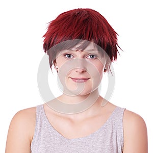 Young woman with boyish short hair