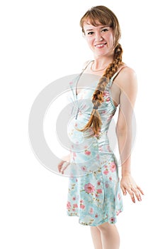 Young woman with braid in beautiful dress