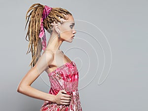 Young woman with braids hairdo
