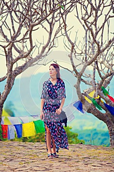 Young woman and Buddhism temple